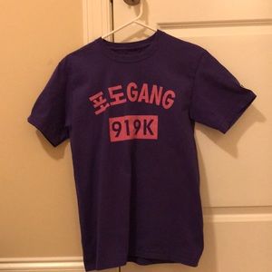 Purple “Grape Gang 919k” (in korean.) Local band.